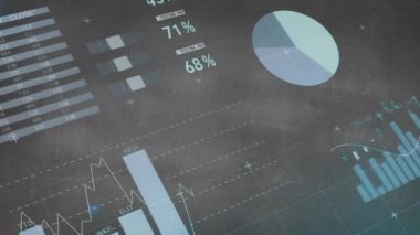 Siyah arka planda finansal veri işleme animasyonu. Küresel iş, bilgisayar ve dijital arayüz kavramı dijital olarak oluşturulmuş video.