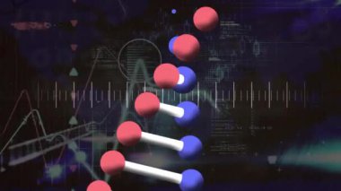 Siyah arka plandaki veri işleme üzerindeki DNA iplikçiklerinin animasyonu. Küresel teknoloji, bilgisayar ve dijital arayüz kavramı dijital olarak oluşturulmuş video.