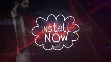 Animasyon şimdi veri işleme ve Kafkas işadamı üzerine metin kuruyor. Küresel iş ve dijital arayüz kavramı dijital olarak oluşturulmuş video.