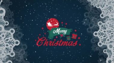 Kar yağarken atılan mutlu noel mesajının animasyonu. Noel, kutlama ve dijital arayüz kavramı dijital olarak oluşturulmuş video.