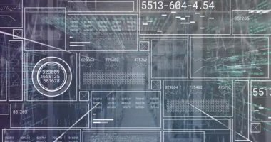 Sunucu odasında veri işleme animasyonu. küresel iş ve dijital arayüz kavramı dijital olarak oluşturulmuş video.