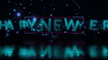 Noktalar üzerinde mutlu yeni yıl metinlerinin animasyonu. Noel, kutlama ve dijital arayüz kavramı dijital olarak oluşturulmuş video.