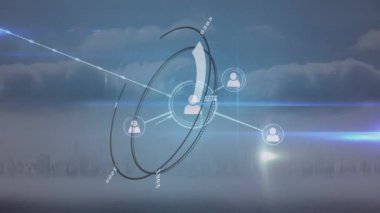 Animation of network of connections over icons. Global business and digital interface concept digitally generated video.