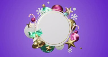 Çember çerçevesinin fotokopi alanı ve mor arkaplanda noel süslemesi. Noel, şenlik, gelenek ve kutlama konsepti dijital olarak oluşturuldu.