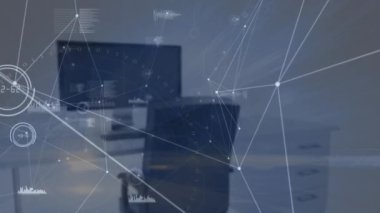 Ofis üzerinden bağlantı ağının animasyonu. Küresel iş ve dijital arayüz kavramı dijital olarak oluşturulmuş video.