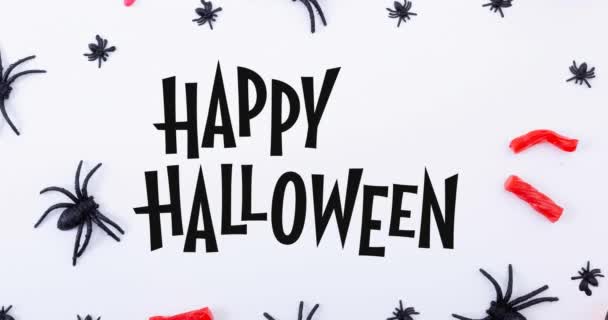 Animación Texto Feliz Halloween Sobre Arañas Halloween Otoño Celebración Tradición — Vídeo de stock
