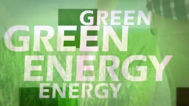 Animação Energia Verde Sobre Mão Homem Caucasiano Andando Prado Ecologia — Vídeo de Stock