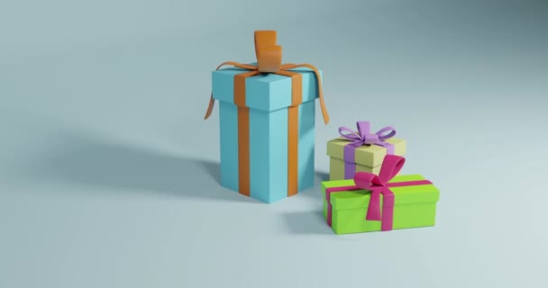 Video Three Christmas Presents Spinning Copy Space Grey Background Christmas — Stock Video