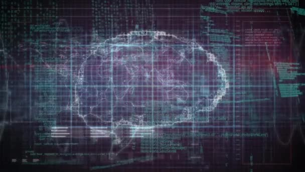 Animação Processamento Dados Sobre Cérebro Conceito Global Negócios Interface Digital — Vídeo de Stock