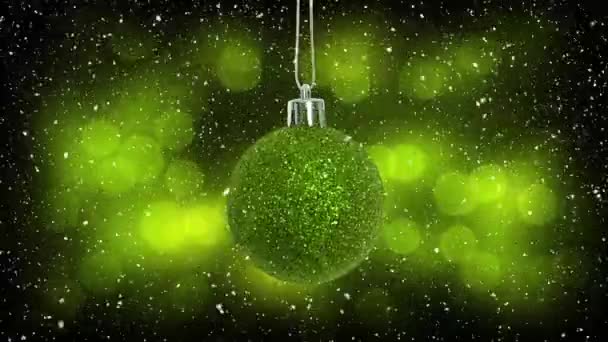 Animación Nieve Cayendo Sobre Bauble Navidad Navidad Celebración Interfaz Digital — Vídeo de stock