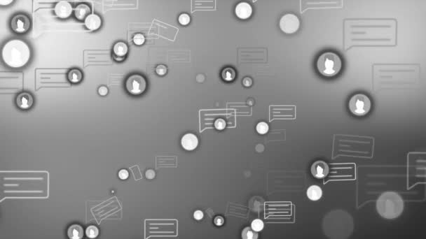 Animation Multiple Profile Message Icons Floating Grey Background Social Media — Stock Video