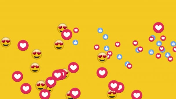 Animação Emoticons Reações Mídia Social Movendo Sobre Fundo Amarelo Conceito — Vídeo de Stock