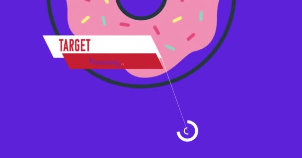 Animation Der Zielverarbeitung Text Über Donut Social Media Feier Und — Stockvideo