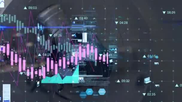 움직이는 데이터 처리의 애니메이션 글로벌 비즈니스 디지털 인터페이스 디지털 비디오 — 비디오