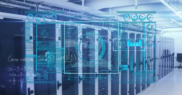 Animering Databehandling Över Serverrum Globalt Affärs Och Digitalt Gränssnittskoncept Digitalt — Stockvideo