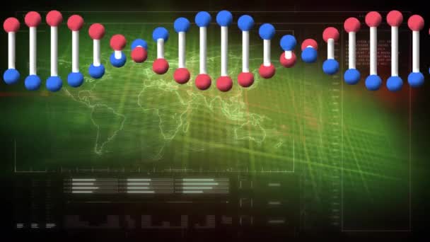 Animatie Van Gegevensverwerking Dna Streng Mondiaal Business Digital Interface Concept — Stockvideo