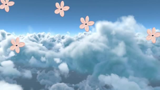 Animacja Kwiatów Nad Niebem Chmurami Streszczenie Koncepcji Tła Wzorca Ruchu — Wideo stockowe