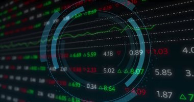 Borsada kara fon üzerinde bilgisayar simgesi olan bir tarama resmi. Küresel teknoloji, çevrimiçi güvenlik ve dijital arayüz kavramı dijital olarak oluşturulmuş görüntü.