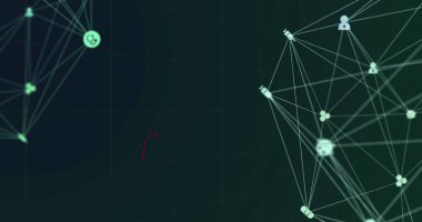 Uygulama simgelerinin soyut arkaplan üzerindeki satırlara bağlanması, kopyalama alanı. Dijital olarak üretilmiş, hologram, bağlantı, telekomünikasyon ve teknoloji konsepti.