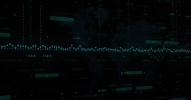 Finansal veri işleme görüntüsü mavi arka plandaki borsada. Küresel teknoloji, finans ve dijital arayüz kavramı dijital olarak oluşturulmuş görüntü.