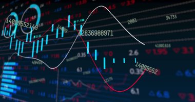 Hisse senedi borsası veri işleme sisteminde birden fazla değişen sayının resmi. Küresel ekonomi ve iş teknolojisi kavramı