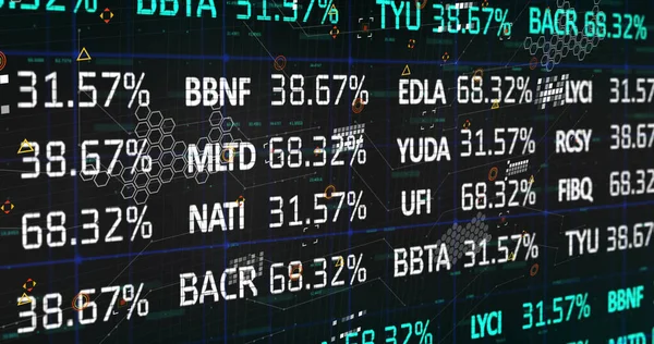 Image of stock market over data processing on black background. global finances, data processing and digital interface concept digitally generated image.