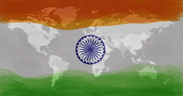 デジタル地図 コピースペース上のインドの国旗のイラスト ベクトル 抽象的 世界的 愛国心とアイデンティティの概念 — ストック写真