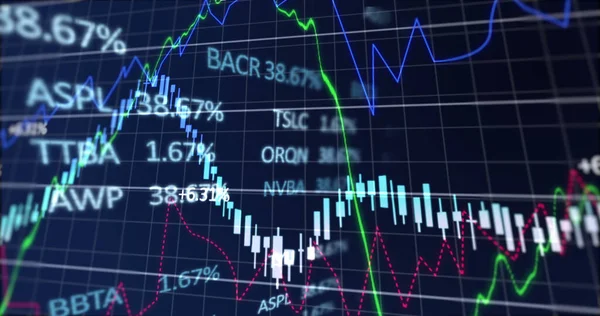 青色を背景とした金融 株式市場データ処理のデジタル画像 世界経済とビジネス技術の概念 — ストック写真