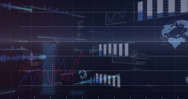 Ilustração Múltiplos Gráficos Com Banco Dados Globo Mapa Contra Fundo — Fotografia de Stock