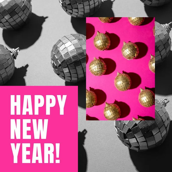 Квадратное Изображение Счастливого Нового Года Диско Шаров Розовом Фоне Новый — стоковое фото