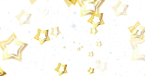 白い背景の上を動き回る金の星のイメージ クリスマス お祝いのコンセプトデジタル生成画像 — ストック写真