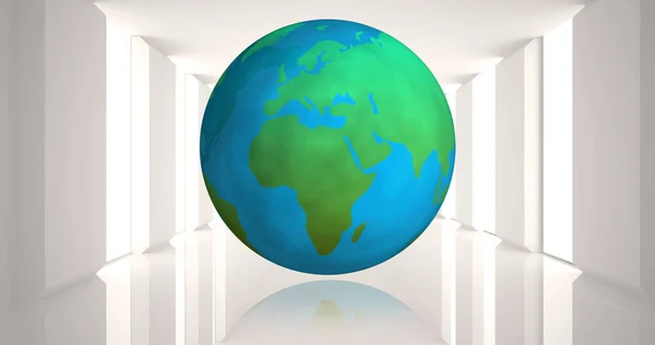 廊下の壁の中に緑と青の地球の複合体は スペースをコピーします グローバリゼーション ベクトル概念 — ストック写真