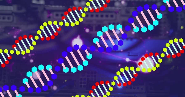 Bild Dna Strängar Över Serverrummet Globalt Affärs Och Digitalt Gränssnittskoncept — Stockfoto