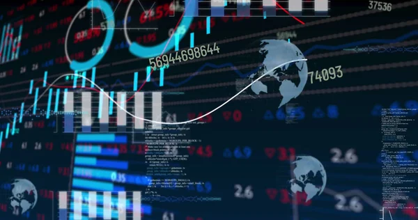 在黑色背景下 股票市场数据处理中的多重变化图像 全球经济和商业技术概念 — 图库照片