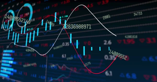 Imagen Múltiples Números Cambiantes Sobre Procesamiento Datos Del Mercado Valores — Foto de Stock