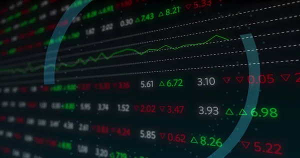 Scanbild Mit Computersymbol Über Dem Aktienmarkt Auf Schwarzem Hintergrund Globale — Stockfoto
