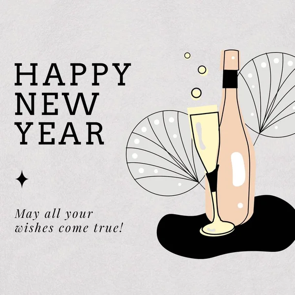 Square Image Happy New Year Champagne Glass Beige Background New — Stock Photo, Image