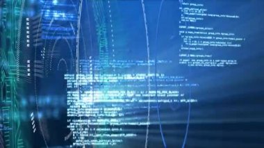 Kapsam taramasında veri işleme animasyonu. küresel iş ve dijital arayüz kavramı dijital olarak oluşturulmuş video.