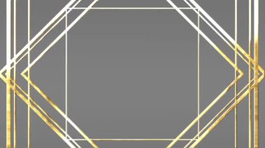 Gri arkaplan üzerinde altın geometrik şekillerin animasyonu. Küresel veri işleme kavramı dijital oluşturulmuş video.