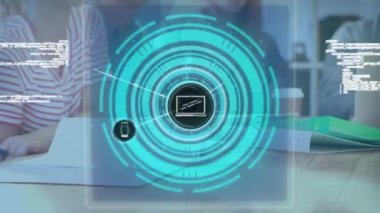Animation of network of connections over diverse business people in office. Global business and digital interface concept digitally generated video.
