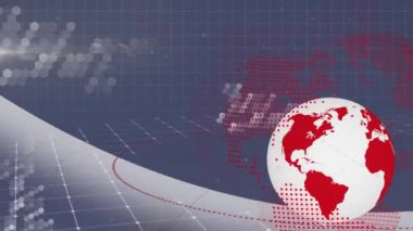 Gri arkaplan üzerinde küre ve veri işleme animasyonu. Küresel teknoloji ve dijital arayüz konsepti dijital olarak oluşturulmuş video.