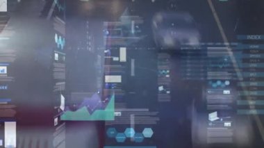 Finansal verilerin animasyonu ve dünya çapında grafikler ve yol trafiğiyle zaman aşımı. Küresel ulaşım, finans ve ekonomi kavramı dijital olarak oluşturulmuş video.