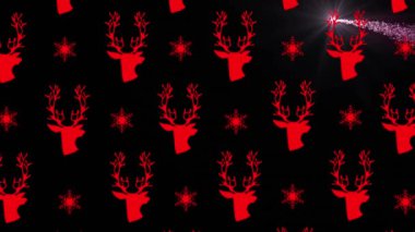 Ren geyiği kafalarının animasyonu ve Noel 'de siyah arka planda hafif lekeler. Noel geleneği ve kutlama konsepti dijital olarak oluşturulmuş video.