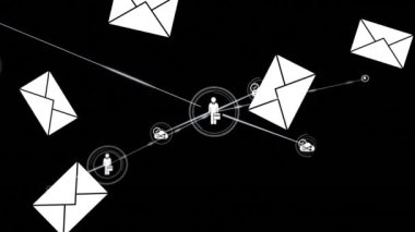 Zarfların üzerindeki bağlantı ağının animasyonu. Küresel iş ve dijital arayüz kavramı dijital olarak oluşturulmuş video.