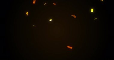 Siyah arkaplandan düşen konfeti animasyonu. Genel parti ve dijital arayüz kavramı dijital olarak oluşturulmuş video.