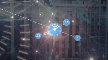 Animation of network of connections over cityscape. Global connections, networks and business concept digitally generated video.