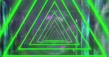 Siyah zemin üzerinde neon şekillerin animasyonu. Soyut arkaplan, ışık ve hareket kavramı dijital olarak oluşturulmuş video.