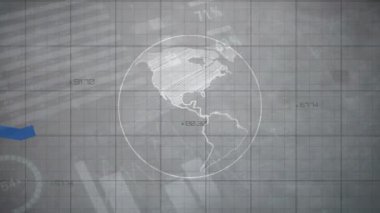 Finansal verilerin animasyonu ve dünya ve gri arkaplan üzerindeki grafikler. Küresel finans ve ekonomi kavramı dijital olarak oluşturulmuş video.