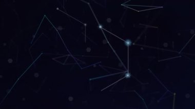 Siyah arkaplandaki bağlantı ağı üzerinden şekillerin canlandırılması. Dijital olarak oluşturulmuş küresel bağlantılar, bilgisayar ve dijital arayüz kavramı.