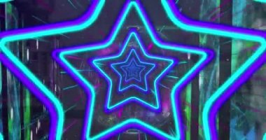 Siyah zemin üzerinde neon şekillerin animasyonu. Soyut arkaplan, ışık ve hareket kavramı dijital olarak oluşturulmuş video.